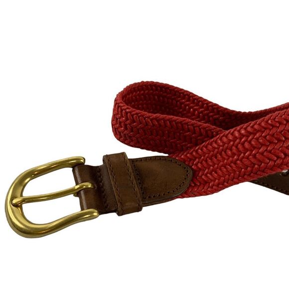Women's size Exrtra Small Red Herringbone woven leather trim Brass buckle belt - Picture 1 of 10